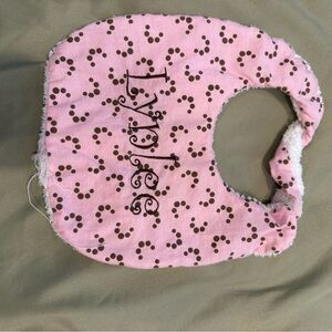 Pink Baby Bib with Brown Dots monogrammed Lynlee